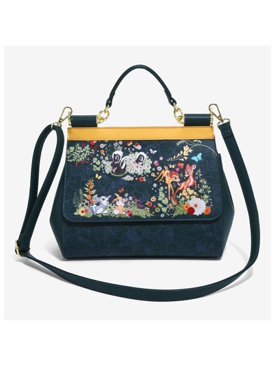 Loungefly Handbags - RARE Loungefly Dark Teal BAMBI Forest Top-Handle Satchel with GOLF Trim